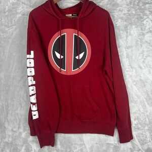 Marvel Deadpool Hoodie Pullover Red Graphic Logo Mens Medium
